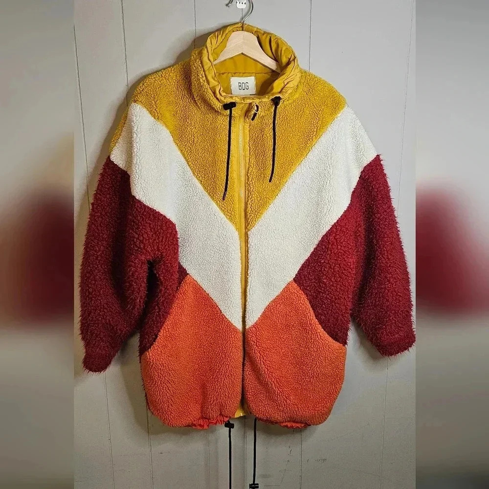 BDG x Urban Outfitters Sherpa Colorblock Powder Parka - Red Multicolor - Size L